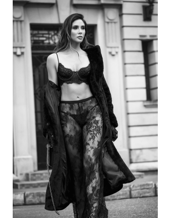 Ensemble 3 pièces en dentelle noire avec pantalon transparent - Mapalé