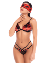 Ensemble lingerie 3 pièces noir et rouge avec soutien-gorge, string et bandeau – Mapalé 80058