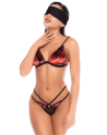 Ensemble lingerie 3 pièces noir et rouge avec soutien-gorge, string et bandeau – Mapalé 80058