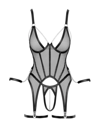 Ensemble Porte-Jarretelles  String Ouvert Résille Noir - Cottelli