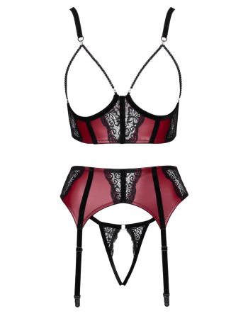 Ensemble Jarretelles 3 Pièces Rouge Foncé  Noir - Cottelli