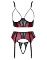 Ensemble Jarretelles 3 Pièces Rouge Foncé  Noir - Cottelli