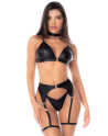 Ensemble lingerie 4 pièces noir effet wetlook – Mapalé