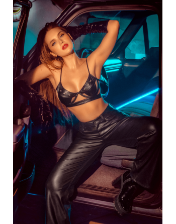 Ensemble lingerie noir effet wetlook avec découpes – Mapalé