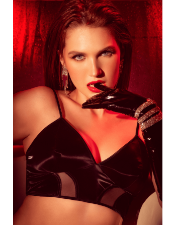 Ensemble lingerie noir effet wetlook et maille transparente – Mapalé
