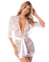 Kimono blanc en dentelle florale transparente avec ceinture – Mapalé