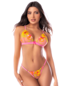 Ensemble lingerie rose et jaune en maille transparente brodée – Mapalé