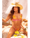 Ensemble lingerie rose et jaune en maille transparente brodée – Mapalé