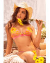 Ensemble lingerie rose et jaune en maille transparente brodée – Mapalé