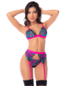 Ensemble lingerie 3 pièces bleu et rose brodé avec sequins – Mapalé