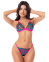 Ensemble lingerie 3 pièces bleu et rose brodé avec sequins – Mapalé