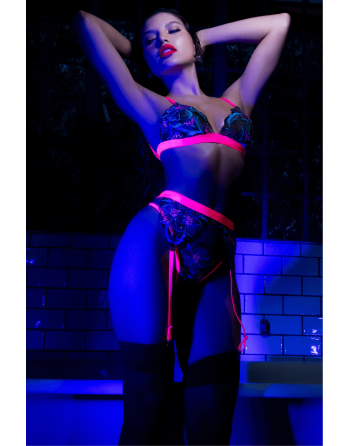 Ensemble lingerie 3 pièces bleu et rose brodé avec sequins – Mapalé