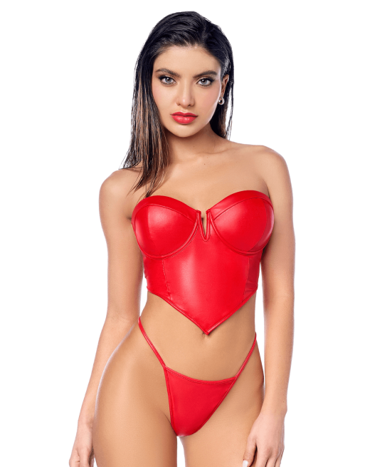 Ensemble 2 pièces en similicuir rouge lisse 