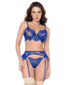 Ensemble sexy 3 pièces bleu intense avec dentelle effet cils 
