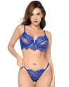 Ensemble sexy 3 pièces bleu intense avec dentelle effet cils 