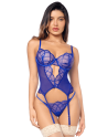 Ensemble sexy 2 pièces bleu saphir avec bustier lacé et string