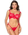 Ensemble sexy 2 pièces en dentelle avec liens à nouer et string 