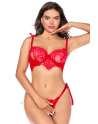 Ensemble sexy 2 pièces en dentelle avec liens à nouer et string 