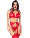 Ensemble sexy 3 pièces peek-a-boo en dentelle avec string et porte-jarretelles 
