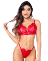 Ensemble sexy 3 pièces peek-a-boo en dentelle avec string et porte-jarretelles 
