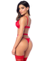 Ensemble sexy 3 pièces peek-a-boo en dentelle avec string et porte-jarretelles 