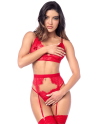 Ensemble sexy 3 pièces peek-a-boo en dentelle avec string et porte-jarretelles 
