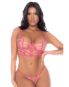 Ensemble 2 pièces résille brodée rose 