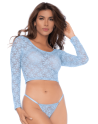 Ensemble 2 pièces en dentelle bleue pastel, crop top et string