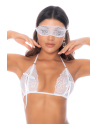 Ensemble 3 pièces blanc soutien gorge, masque et string 