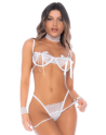 Ensemble 4 pièces en dentelle à cils blanche 