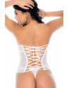Ensemble 4 pièces blanc, bustier, string et 2 jarretières 
