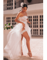 Ensemble 4 pièces blanc, bustier, string et 2 jarretières 
