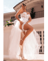Ensemble 4 pièces blanc, bustier, string et 2 jarretières 