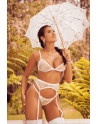 Ensemble 3 pièces en dentelle blanche avec perles 