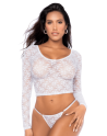 Ensemble 2 pièces en dentelle blanche, crop top et string 