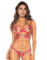 Ensemble 2 pièces brodé rose et bleu, bustier et string 