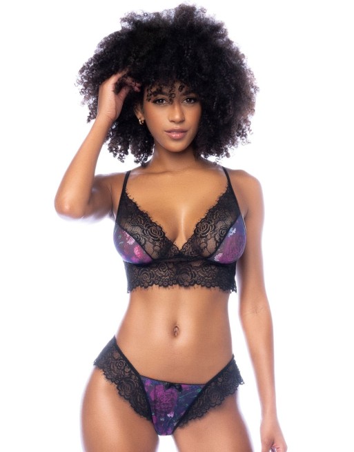 Ensemble 2 pièces imprimé floral noir et violet 