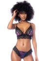 Ensemble 2 pièces imprimé floral noir et violet 