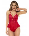 Body rouge effet babydoll et string assorti - MAL7445RED