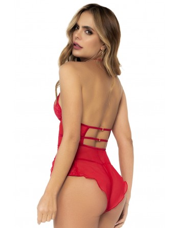 Body rouge effet babydoll et string assorti - MAL7445RED