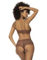 Ensemble 2 pièces en dentelle, top à bretelles et shorty couleur cacao 