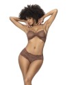 Ensemble 2 pièces, top et tanga en dentelle couleur cacao 