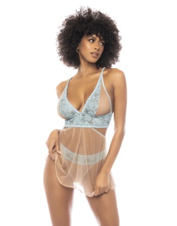 2 en 1 Nuisette et ensemble 2 pièces Abilene en dentelle et résille transparente 