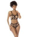 Ensemble 2 pièces noir et chair Havana, en fine résille, soutien gorge avec armatures et culotte taille haute 