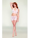 Ensemble 2 pièces top et jupe en résille fantaisie blanche 