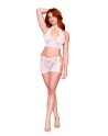 Ensemble 2 pièces top et jupe en résille fantaisie blanche 