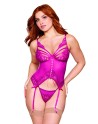 Bustier porte jarretelles rose avec string