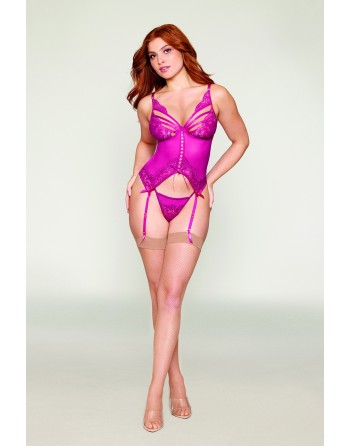 Bustier porte jarretelles rose avec string