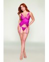 Bustier porte jarretelles rose avec string
