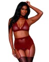 Ensemble 4 pièces soutien gorge, tour de cou, string et porte jarretelles rouge 